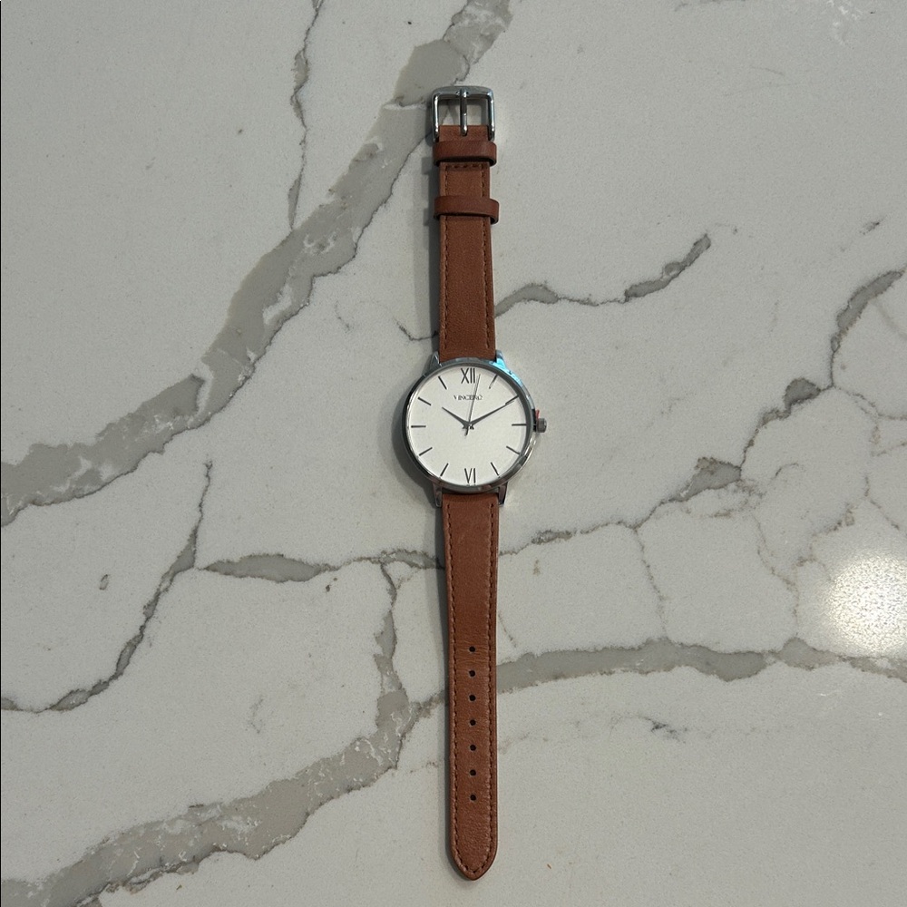 Vincero Brown Leather Strap Watch with Silver Accents